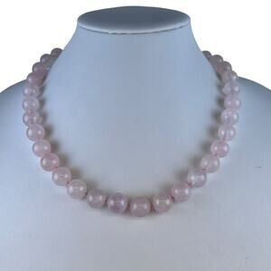 Rose Quartz 12.3mm Beaded Sterling Silver Clasp Necklace 2.25"